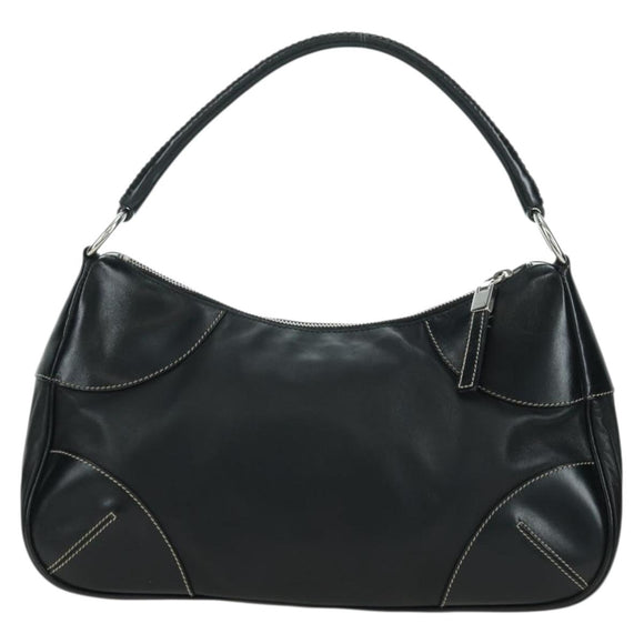 PRADA Hand Bag Leather Black Silver Auth am11564V