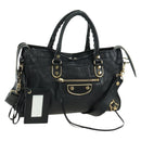 BALENCIAGA City Hand Bag Leather 2way Black Gold 432831 Auth am11565V-1