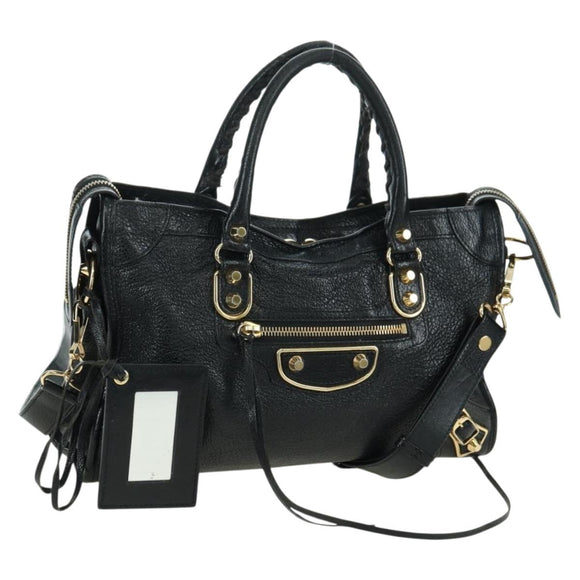 BALENCIAGA City Hand Bag Leather 2way Black Gold 432831 Auth am11565V