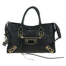 BALENCIAGA City Hand Bag Leather 2way Black Gold 432831 Auth am11565V-2