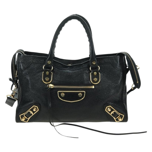 BALENCIAGA City Hand Bag Leather 2way Black Gold 432831 Auth am11565V