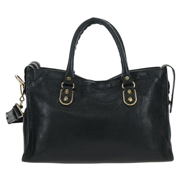 BALENCIAGA City Hand Bag Leather 2way Black Gold 432831 Auth am11565V