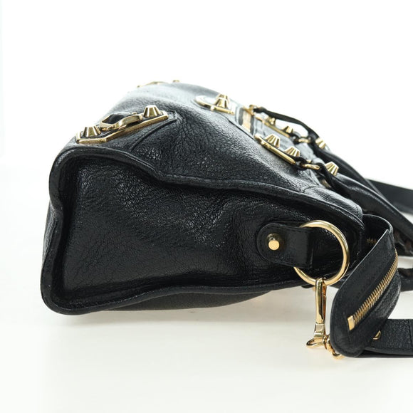 BALENCIAGA City Hand Bag Leather 2way Black Gold 432831 Auth am11565V
