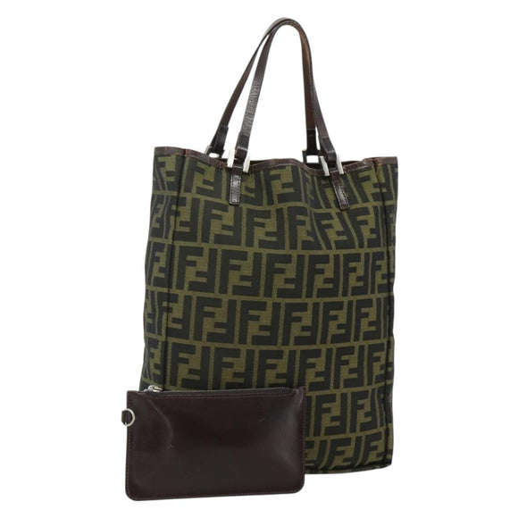 FENDI Zucca Canvas Tote Bag Nylon Black Brown Auth am11568A