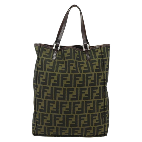FENDI Zucca Canvas Tote Bag Nylon Black Brown Auth am11568A