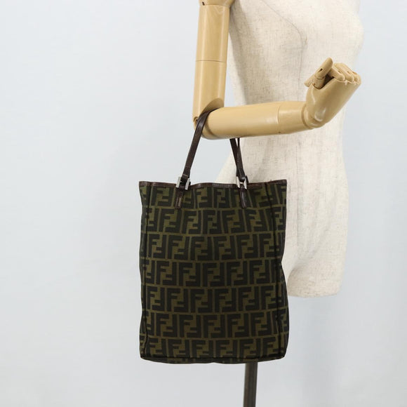 FENDI Zucca Canvas Tote Bag Nylon Black Brown Auth am11568A
