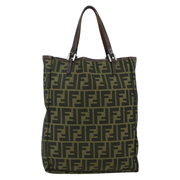 FENDI Zucca Canvas Tote Bag Nylon Black Brown Auth am11568A