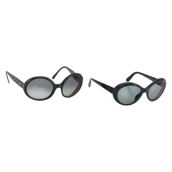 CHANEL Sunglasses plastic 2 Set Black CC Auth am11573