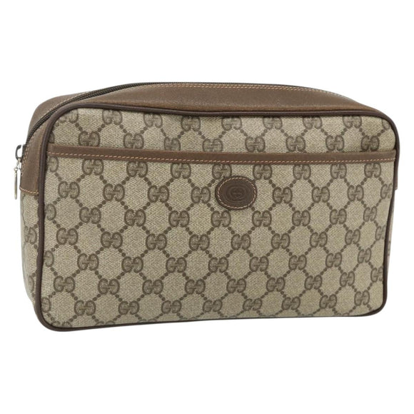 GUCCI GG Supreme Clutch Bag PVC Beige Brown Gold 89 01 044 Auth am11575