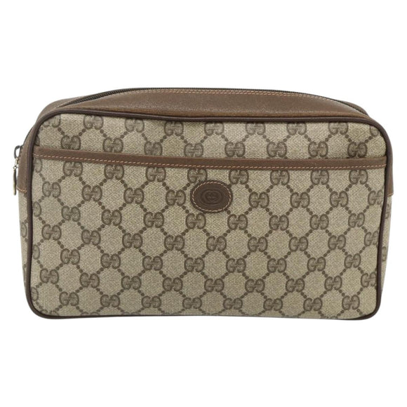 GUCCI GG Supreme Clutch Bag PVC Beige Brown Gold 89 01 044 Auth am11575