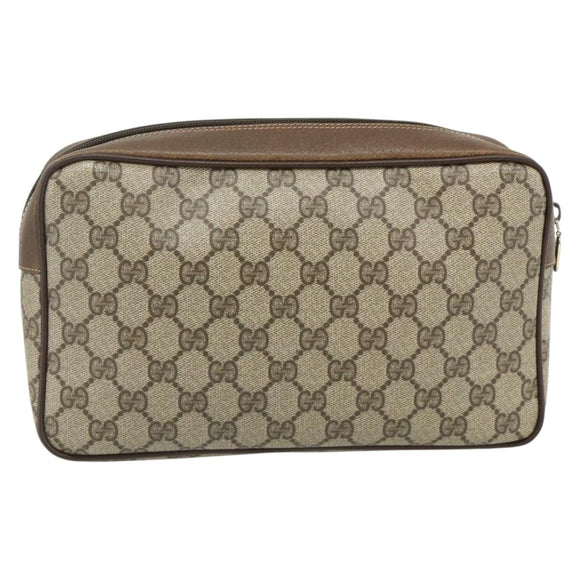 GUCCI GG Supreme Clutch Bag PVC Beige Brown Gold 89 01 044 Auth am11575
