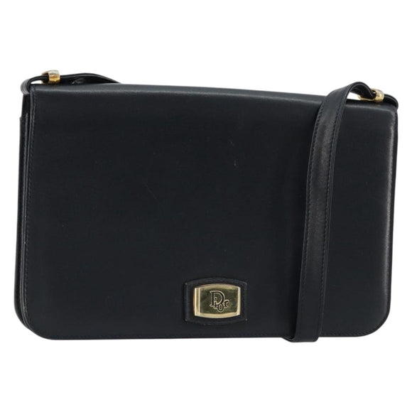 Christian Dior Shoulder Bag Leather Navy Gold Auth am11577