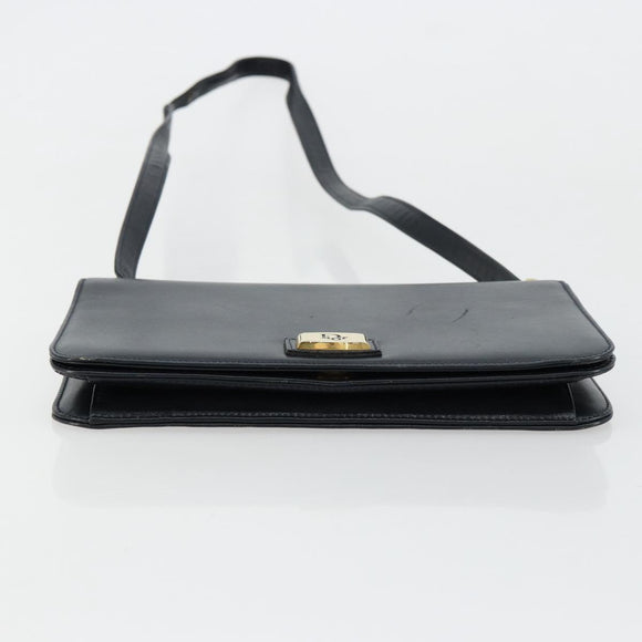 Christian Dior Shoulder Bag Leather Navy Gold Auth am11577
