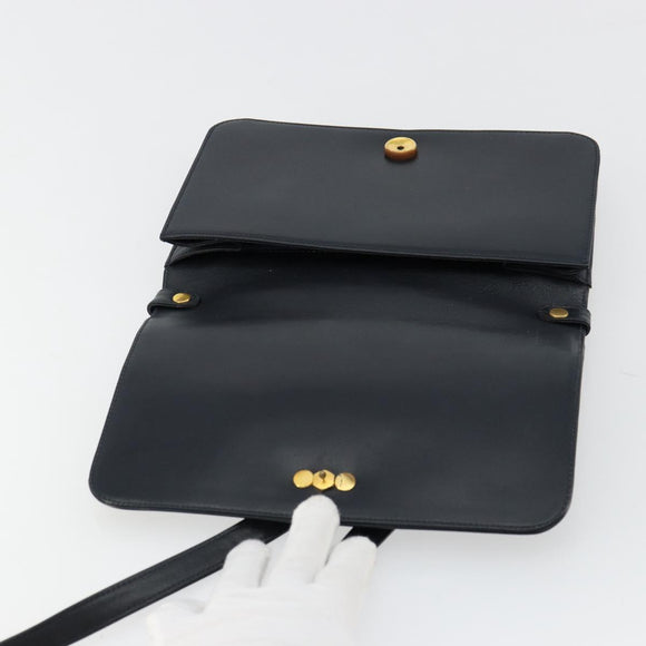 Christian Dior Shoulder Bag Leather Navy Gold Auth am11577
