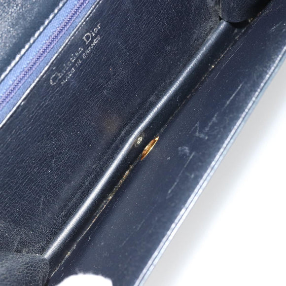 Christian Dior Shoulder Bag Leather Navy Gold Auth am11577