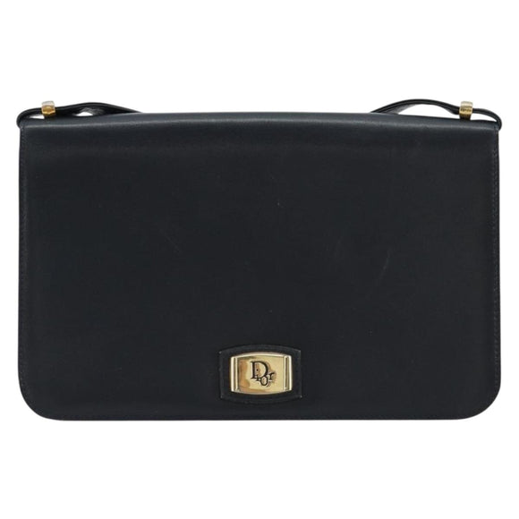 Christian Dior Shoulder Bag Leather Navy Gold Auth am11577