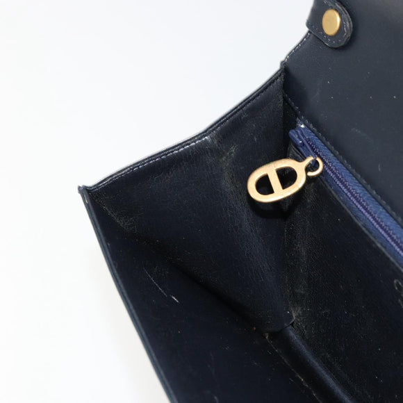 Christian Dior Shoulder Bag Leather Navy Gold Auth am11577