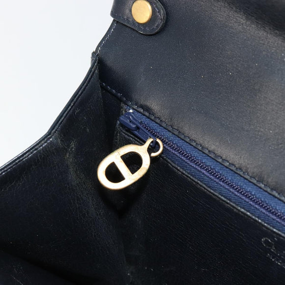 Christian Dior Shoulder Bag Leather Navy Gold Auth am11577