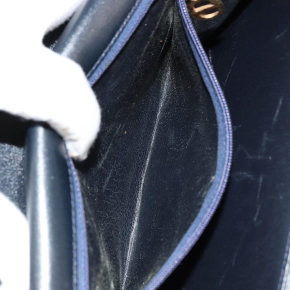 Christian Dior Shoulder Bag Leather Navy Gold Auth am11577