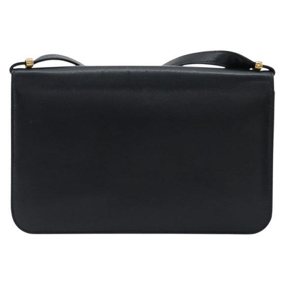 Christian Dior Shoulder Bag Leather Navy Gold Auth am11577