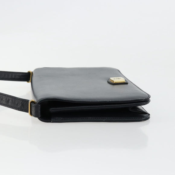 Christian Dior Shoulder Bag Leather Navy Gold Auth am11577