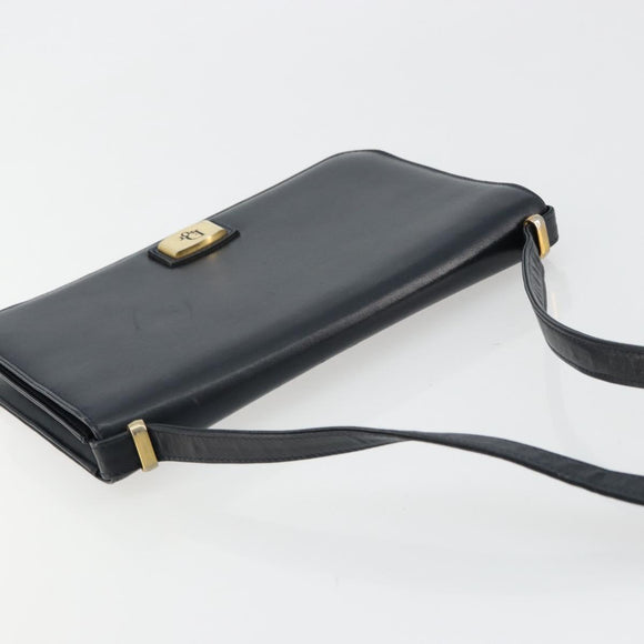 Christian Dior Shoulder Bag Leather Navy Gold Auth am11577