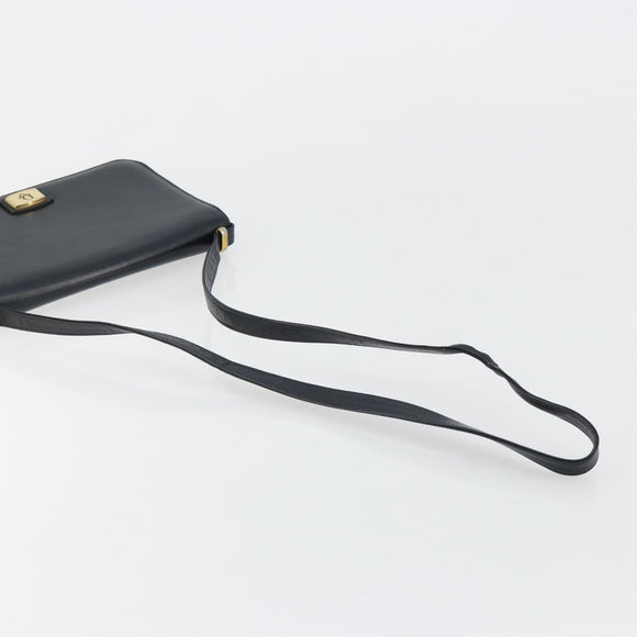 Christian Dior Shoulder Bag Leather Navy Gold Auth am11577