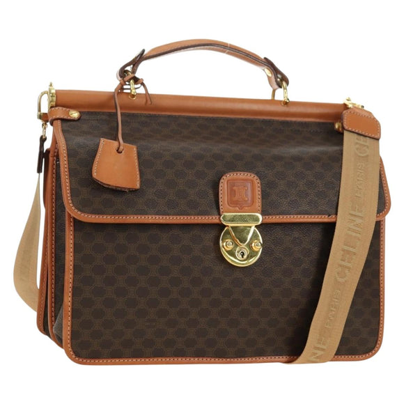 CELINE Macadam Canvas Hand Bag PVC Leather 2way Brown Gold Auth am11580V
