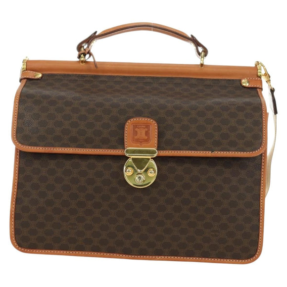 CELINE Macadam Canvas Hand Bag PVC Leather 2way Brown Gold Auth am11580V