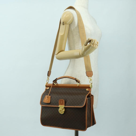 CELINE Macadam Canvas Hand Bag PVC Leather 2way Brown Gold Auth am11580V