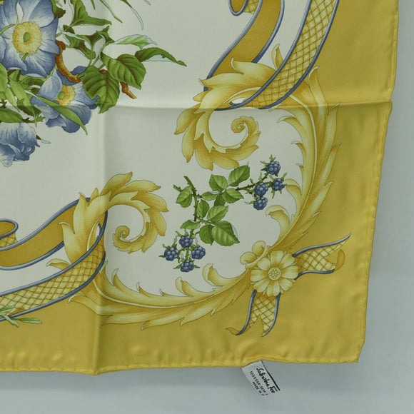 Salvatore Ferragamo Bird Pattern Scarf Silk Yellow Auth am11583A