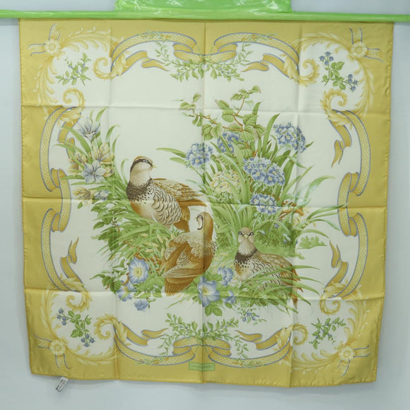Salvatore Ferragamo Bird Pattern Scarf Silk Yellow Auth am11583A