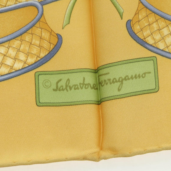 Salvatore Ferragamo Bird Pattern Scarf Silk Yellow Auth am11583A