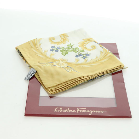 Salvatore Ferragamo Bird Pattern Scarf Silk Yellow Auth am11583A