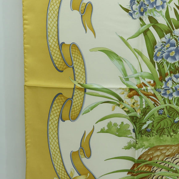 Salvatore Ferragamo Bird Pattern Scarf Silk Yellow Auth am11583A