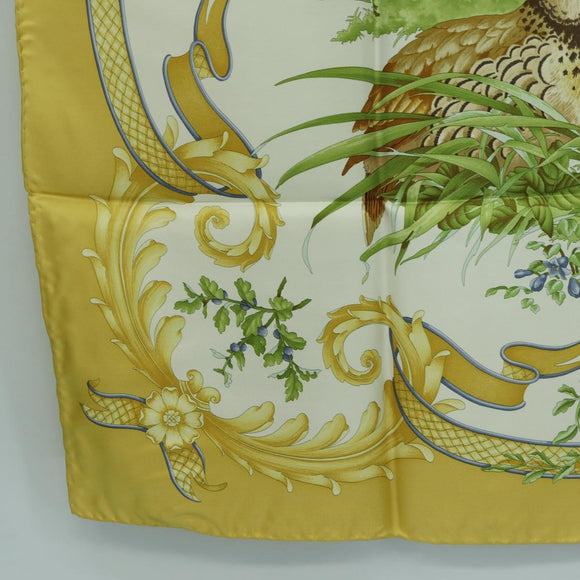 Salvatore Ferragamo Bird Pattern Scarf Silk Yellow Auth am11583A