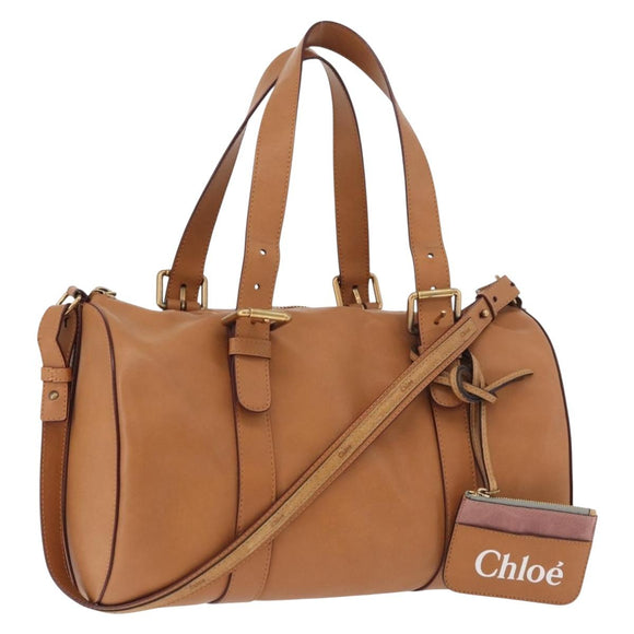 Chloe Sam Mini Boston Bag Leather 2way Beige Gold Auth am11584A