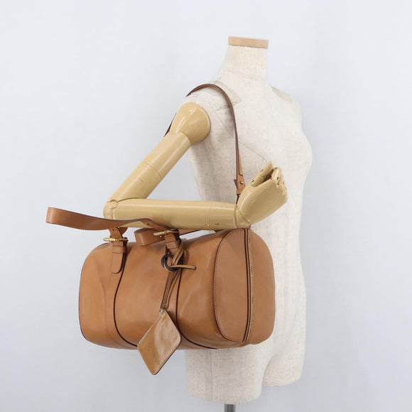 Chloe Sam Mini Boston Bag Leather 2way Beige Gold Auth am11584A