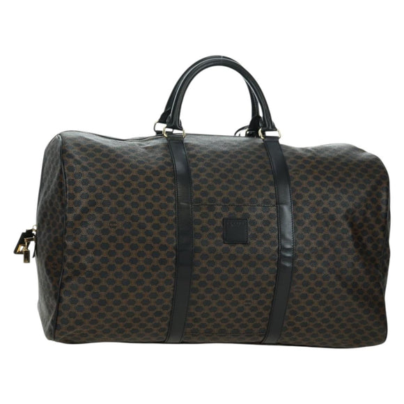 CELINE Macadam Canvas Boston Bag PVC Leather Black Gold Auth am11585V