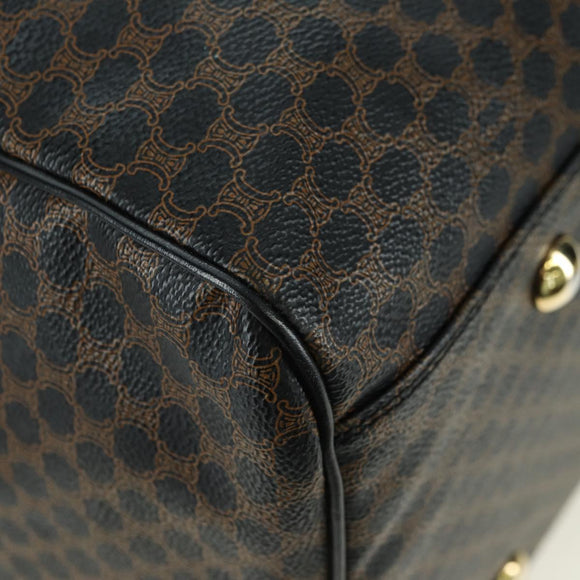 CELINE Macadam Canvas Boston Bag PVC Leather Black Gold Auth am11585V