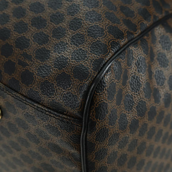 CELINE Macadam Canvas Boston Bag PVC Leather Black Gold Auth am11585V