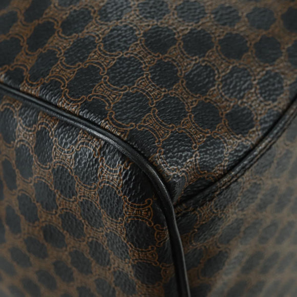CELINE Macadam Canvas Boston Bag PVC Leather Black Gold Auth am11585V