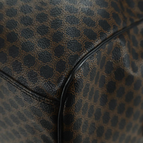 CELINE Macadam Canvas Boston Bag PVC Leather Black Gold Auth am11585V
