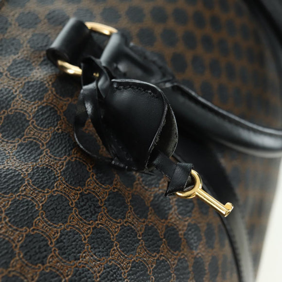 CELINE Macadam Canvas Boston Bag PVC Leather Black Gold Auth am11585V