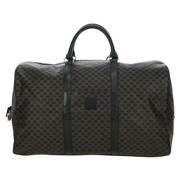 CELINE Macadam Canvas Boston Bag PVC Leather Black Gold Auth am11585V