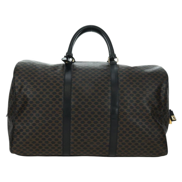 CELINE Macadam Canvas Boston Bag PVC Leather Black Gold Auth am11585V
