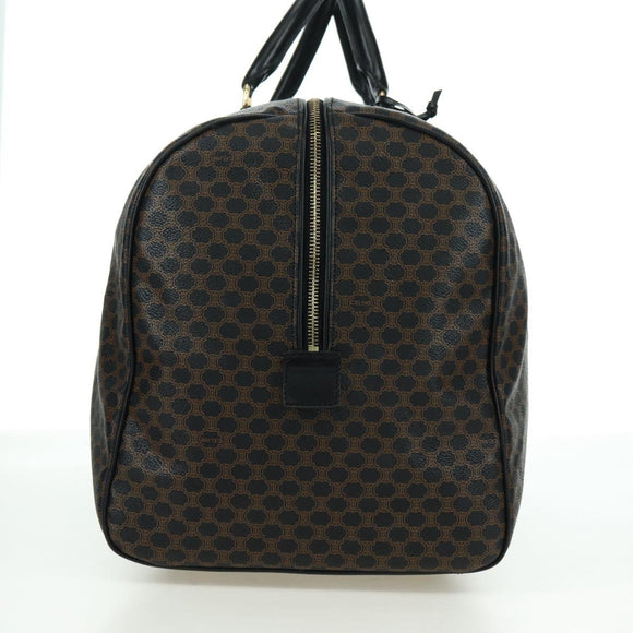 CELINE Macadam Canvas Boston Bag PVC Leather Black Gold Auth am11585V