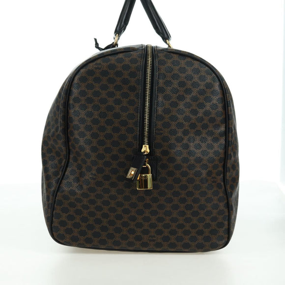 CELINE Macadam Canvas Boston Bag PVC Leather Black Gold Auth am11585V
