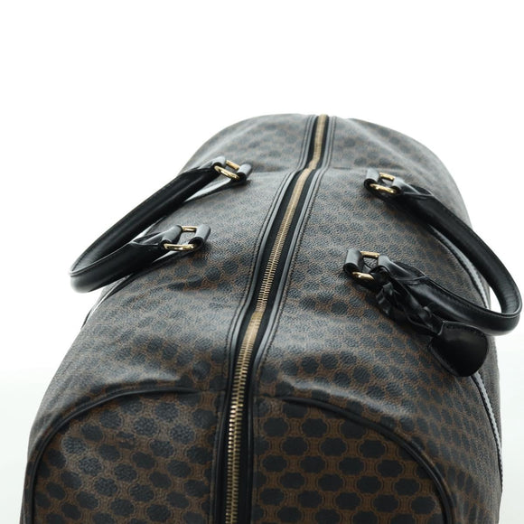 CELINE Macadam Canvas Boston Bag PVC Leather Black Gold Auth am11585V