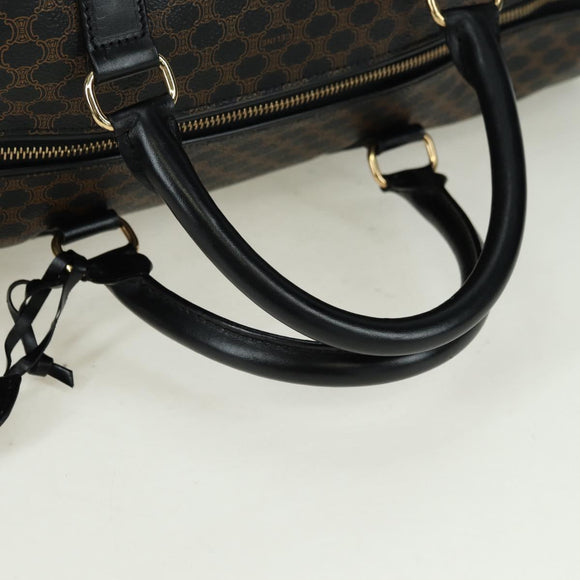 CELINE Macadam Canvas Boston Bag PVC Leather Black Gold Auth am11585V